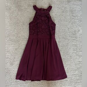 Lulu's Burgundy Lace Mini Dress